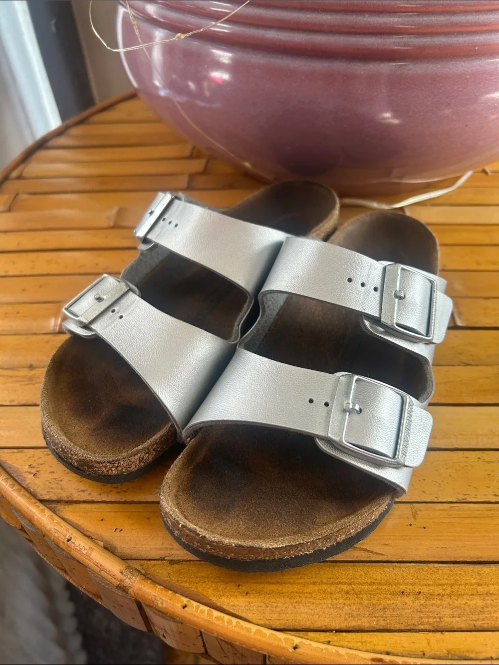 Birkenstock Kids Silver Arizona Sandals; size 3